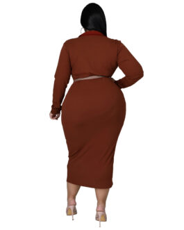 Plus Size Women Clothing Autumn Winter Multi-Color Mosaic Lace-up Elegant Sexy Dress for Women
