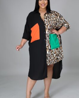 Plus Size Women Clothes Printed Casual Loose Long Shirt Dress