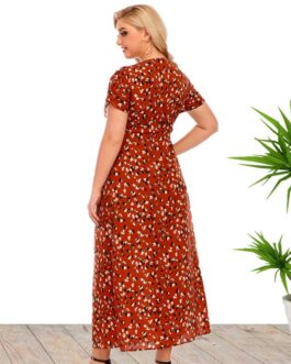 Plus Size Summer  Women Clothes Floral Dress V-neck Split Dress