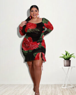Plus Size Summer  Women Clothing New Printed Sexy Dress