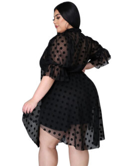 Plus Size Popular  Sexy See-through Mesh Hollow Out Cutout Dress for Women