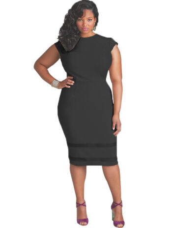Plus Size Summer  Women Clothing   Sexy Short Sleeve Stretch Mesh Stitching Dress