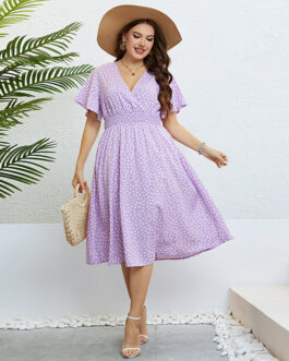 Plus Size Popular Summer V-neck Purple Loose Dress Women