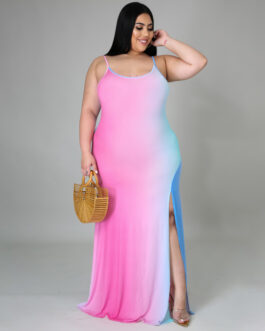 Plus Size Women Clothes Tie-Dyed Sexy Strap Dress