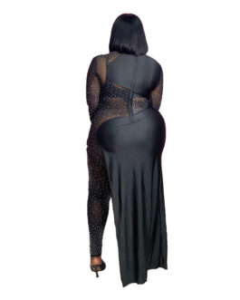 Plus Size Sexy Silver Mesh Patchwork round Neck  Women Clothing Siamese Split Dress