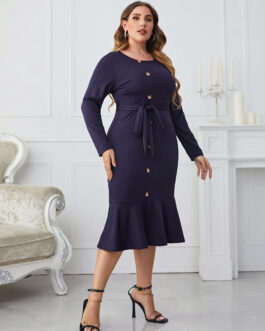 Popular Long Sleeve Series Belt Long Sheath Fishtail Dresses