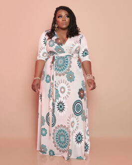 Plus Size Summer Printing Loose Long  Women Dress