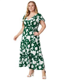 Plus Size Women Clothes V neck Printed Dress