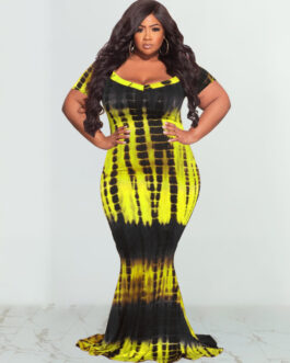 Plus Size Summer  Pattern Print Fashion Sexy Long  Women Clothes Dress