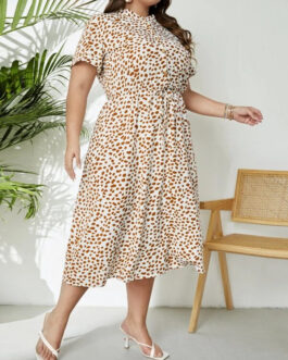 Plus Size Women Clothing Summer New Floral Cotton Long Short Sleeve Dress