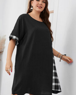 Plus Size Women Dress Irregular Asymmetric Short Sleeve Loose Dress