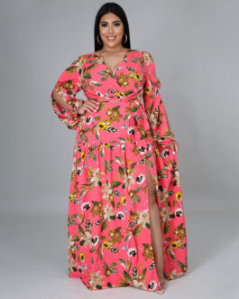 Plus Size New Women Clothing Cardigan Dress Office High Waist Print  Dress