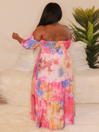 Plus Size Tie Dye Women Clothing Chubby Girl Dress Off The Shoulder Wipe