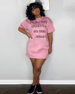 Plus Size Popular Loose Positioning Printed Loose Short Sleeve round Neck  T-shirt Dress