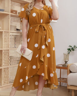 Plus Size Products Polka Dot Simple Elastic Waist Printed Dress Women