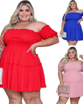 Plus Size Women Clothing Slimming Waist Irregular Asymmetric Dress for Women