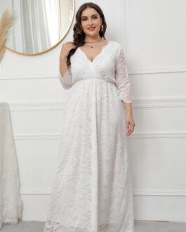 Plus Size Spring  Women Clothing Lace Dress Evening Maxi Dress