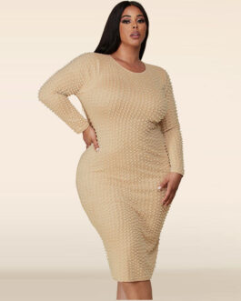 Plus Size Women Clothing Spring Bubble Bead Split Dress