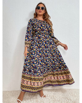Plus Size Real Shot  Women Clothing Office Cotton Linen Positioning Floral Dress for Women