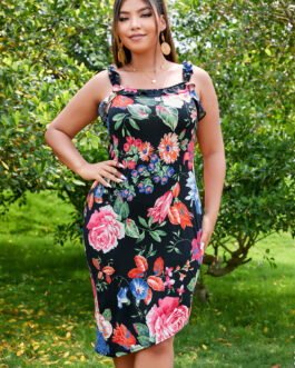 Plus Size New Women Lace Knitted Strap Floral Dress Summer Slimming