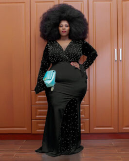 Plus Size See-through Sexy V-neck Cannon Beads Dress Banquet