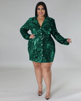 Plus Size Women Clothes Sequin Blazer Dress