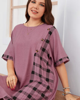 Plus Size Women Dress Irregular Asymmetric Short Sleeve Loose Dress