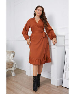 Spring Autumn Long Sleeve Plus Size One Piece Waist Dress