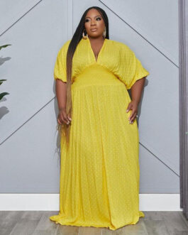 Plus Size Dress Elegant Large Swing Dress V-neck Short Sleeve Polka Dot Print Women Clothing for
