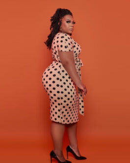Plus Size Spring Summer V Neck Short Sleeves Dots Printed  Women Clothes Sheath Dress