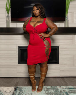 Plus Size Sexy Solid Color Hollow-out Camisole Lace-up Simple All-Match Dress