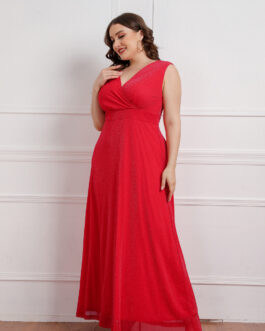 Plus Size Women Summer Sleeveless V-neck Dress Maxi Dress