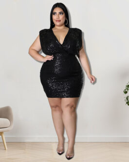 Plus Size Women Clothes Spring Sequin Sexy Vest Dress