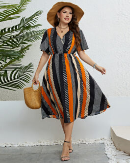 Summer Splicing V neck Waist Controlled Slimming Dress