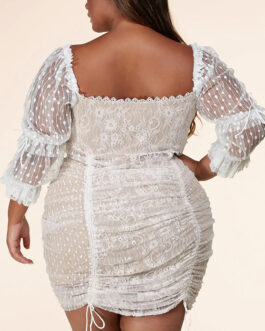 Plus Size Summer Dress Lace Polka Dot Pleating Lace