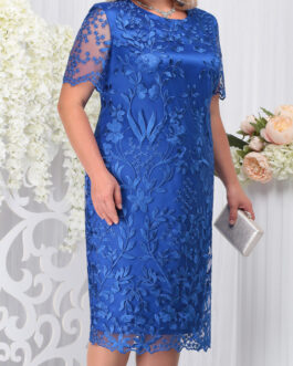 Plus Size Ladies Round Neck Embroidered Casual Short Sleeved Pencil Sheath Dress