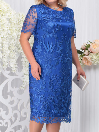 Plus Size Ladies Round Neck Embroidered Casual Short Sleeved Pencil Sheath Dress