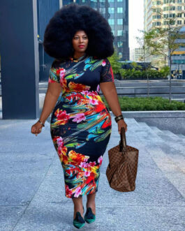 Plus Size Summer New Floral Printed Sexy Tight  Dress
