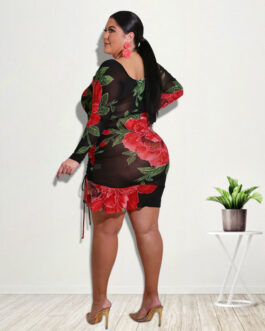 Plus Size Summer  Women Clothing New Printed Sexy Dress
