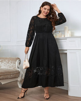 Plus Size Chubby over the Knee Lace Dress Slimming Autumn Long Sleeve Elegant High Sense