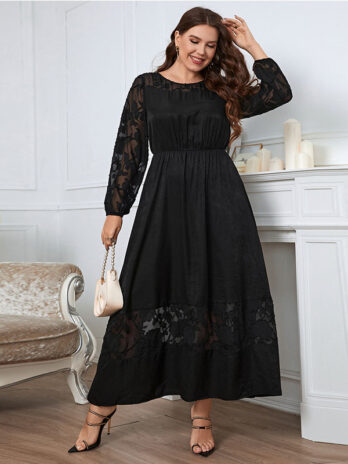Plus Size Chubby over the Knee Lace Dress Slimming Autumn Long Sleeve Elegant High Sense