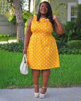 Plus Size Wish  Vintage Print Stitching Bow  Dress Dress