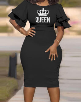 Plus Size Office Stitching Printing  One-Step Dress Dress