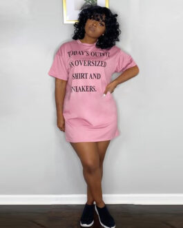 Plus Size Popular Loose Positioning Printed Loose Short Sleeve round Neck  T-shirt Dress
