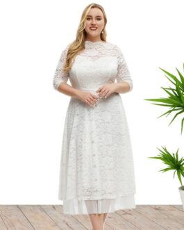 Plus Size Women Clothes Lace Evening Dress High Quality Solid Color Dress