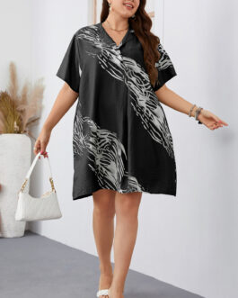 Plus Size Women Dress Popular Short Sleeve Loose Dress