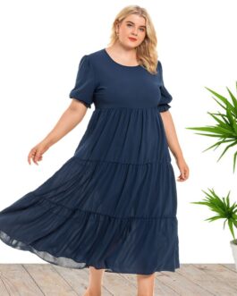 Plus Size Summer round Neck Girls Bohemian  Women Clothes Short Sleeve Dress