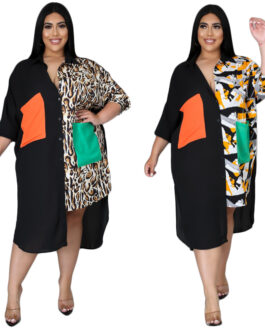 Plus Size Women Clothes Printed Casual Loose Long Shirt Dress