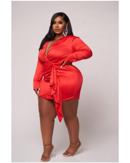 Plus Size Women Dress Sexy V-neck Nightclub Dress Spring Autumn Women Clothing  Dress