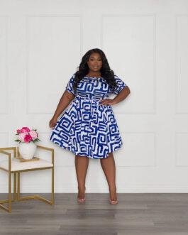 Trendy Short Sleeve Dress Printed round Neck Loose Plus Size Dress